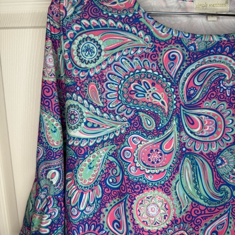 Simply Southern Long Sleeve Paisley Dress - Purple Pink and Teal Size Large GUC - Picture 2 of 6